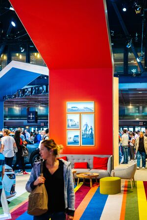 PARIS, FRANCE - OCT 4, 2018: Modern interior designer stand at International car exhibition Mondial Paris Motor Show for the Citroen Car Brandのeditorial素材
