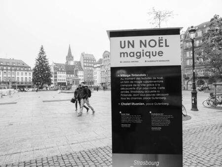 STRASBOURG, FRANCE - DEC 11, 2018: A magic Christmas advertising with empty Place Kleber after the terrorist attack in the Strasbourg Christmas market areaのeditorial素材