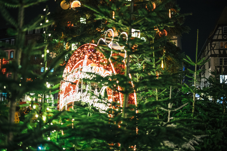 Strasbourg Capital du Noel Strasbourg Christmas Capital neon sign in central Squareの写真素材