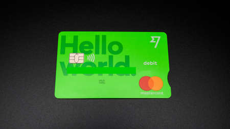 Paris, France - Mar 14, 2018: new TransferWise Borderless Account multi-currencies Mastercard debit card issued by the peer-to-peer  money transfer serviceのeditorial素材