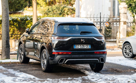 Strasbourg, France - Dec 18, 2018: Black luxury new Citroen DS7 a compact luxury crossover SUV...