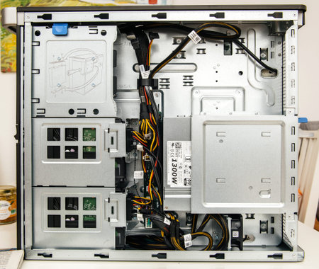 Paris, France - Oct 14, 201&: Open case of new Dell Precision T7910 powerful workstation with...