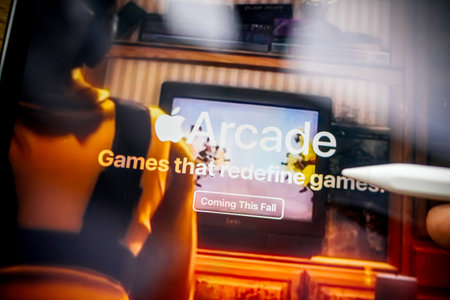 Paris, France - Mar 27, 2019: Focus on Apple Arcade icon seen on modern Ipad Pro tablet featuring...