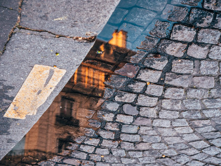Abstract Cinematic Reflection of luxury parisian apartments building in Haussmannian style in the...