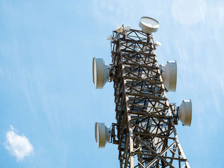 Germany - May 21, 2017: Low angle view with high efficiency BOSCH communication antennas used for civil and military data transmission frequencyのeditorial素材