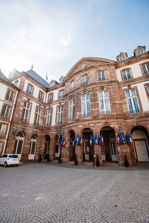 Strasbourg, France - May 26, 2019: Wide view over empty large entrance to Hotel de Ville city hall of Strasbourg on the 2019 European Parliament election dayのeditorial素材