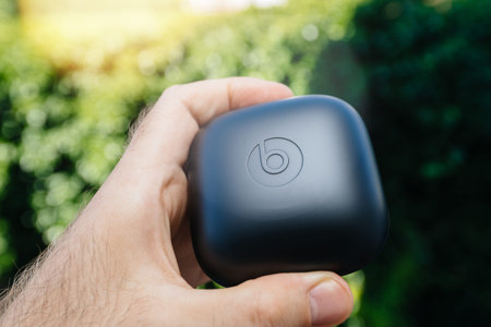 Paris, France - Jun 17, 2019: Powerbeats Pro Beats by Dr Dre wireless high-performance earphones...