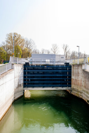 New sluice with open gate in Germany Rhine river