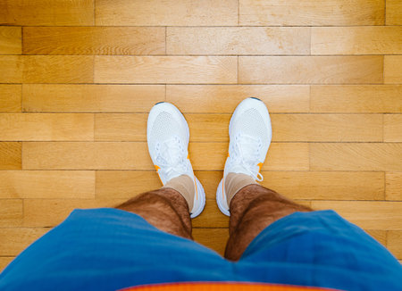Paris France - Jul 13 2019: Man measuring new Nike Epic React Flyknit 2 running shoes equipment on...