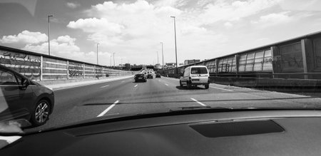 Paris, France - Jul 15, 2018: Driver POV personal perspective and the front driving Renault and...