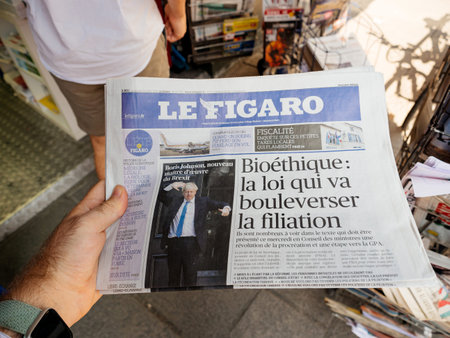 Paris, France - Jul 24, 2019: Boris Johnson appears on front page of the French Le Figaro newspaper...