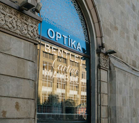 Baku, Azerbaijan - May 2, 2019: Official Dealer Optika eyewear optician center selling luxury frames from Cartier, Maybach, Bentleyのeditorial素材