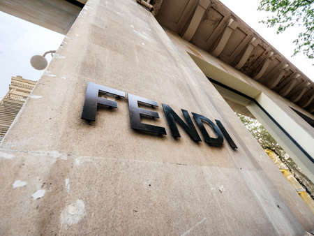 Baku, Azerbaijan - May 2, 2019: Facade showcase of Fendi icon on flagship store on the central boulevard in Azeri capitalのeditorial素材