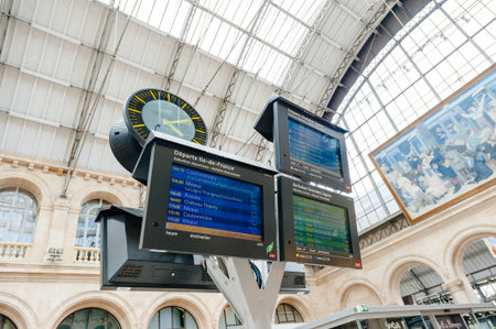 Paris, France - Jul 14, 2011: Timetable arrival departure display monitor board inside PArisian Gare...