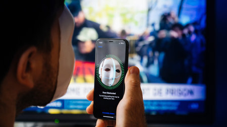 Paris, France - Nov 10. 2017: Face Obstructed message on display of new Apple iPhone XS Pro with...