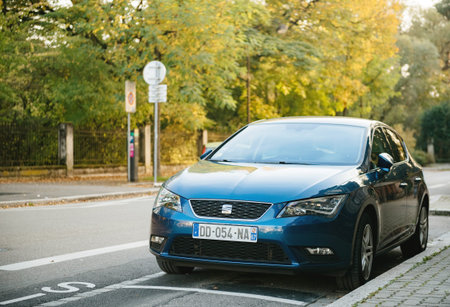 Strasbourg, France - Nov 1, 2017: New beautiful Seat car parked on the French street with fall...