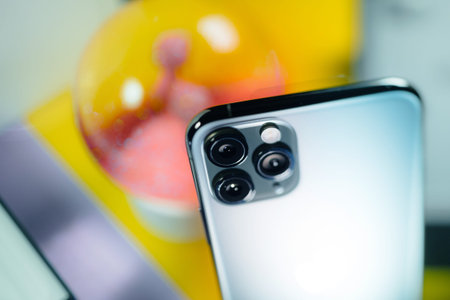 Paris, France - Sep 20, 2019: Above view of Ultra-Wide, Wide, and Telephoto on the new latest Apple...