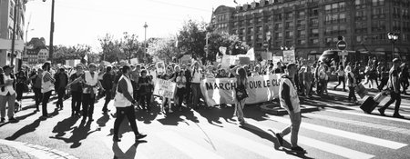 Strasbourg, France - Sep 21, 2019: Closed street with large crowd of people during largest worldwide...