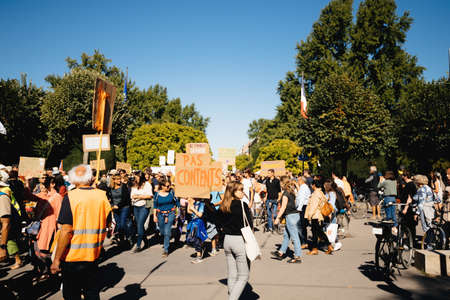 Strasbourg, France - Sep 21, 2019: French Strasbourg people with placards take part in what could be the largest worldwide climate march change started by Swedish climate activist Greta Thunbergのeditorial素材