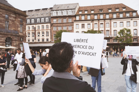 Strasbourg, France - May 18, 2019: Freedom to be an lawyer placard - Tamil supporters people occupy...