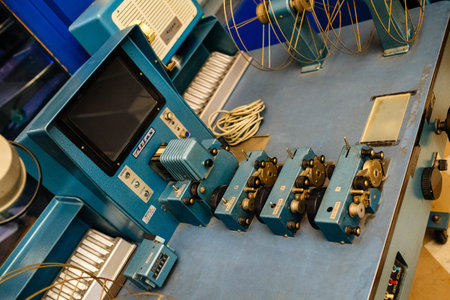 Strasbourg, France - Dec 27, 2017: Overhead view of vintage French Atlas machine used in projection...