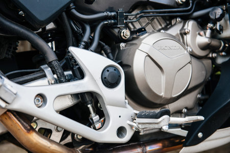 Strasbourg, France - Mar 16, 2014: Close-up shot of Honda motorcycle sport motor