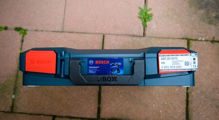 Paris, France - Feb 23, 2019: Cordless drill GSR 12v-15 FC new box of Bosch L-Boxx Systainers from sys-tem con-tainers the modular inter-stacking used for transporting power tools.のeditorial素材