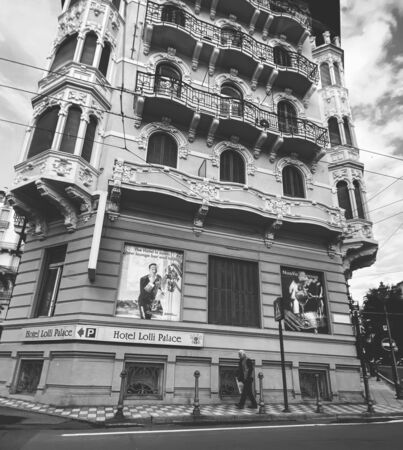 Sanremo, Italy - Nov 22, 2019: Beautiful hotel Lolli Palace in central Sanremo with advertising that the hotel is open and has new lounge barのeditorial素材