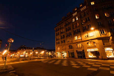 Strasbourg, France - Mar 17, 2020: General view of the empty tramway station while the city imposes...