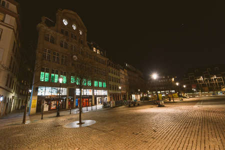 Strasbourg, France - Mar 17, 2020: Empty street and closed shops as the city imposes emergency measures to combat the Coronavirus COVID-19 outbreak. Emmanuel Macron announced that France starts a nationwide lockdown on MArch 17 at noon. The Coronavirus epのeditorial素材