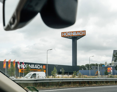 The Hague, Netherlands - Aug 19, 2018: View from the car approaching Hornbachのeditorial素材
