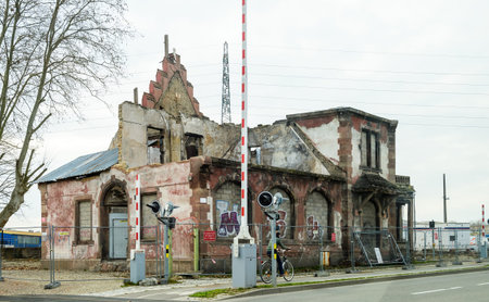 Strasbourg, France - Mar 10, 2021: Abandoned old restaurant Schutzenberger near Port du Rhin in Strasbourgのeditorial素材