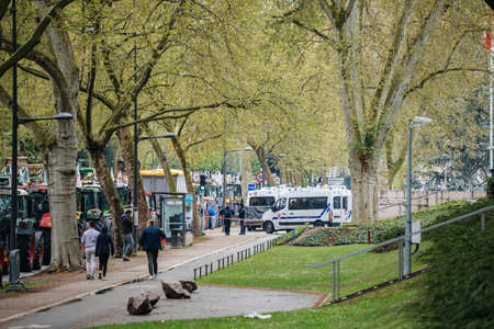 One thousand tractors roll for farmer protest central Strasbourgのeditorial素材