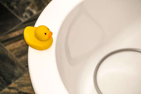 Yellow duck on the bathtubの写真素材
