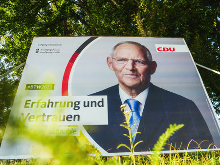posters with the chancellor candidates of CDU with Wolfgang Schaeubleのeditorial素材