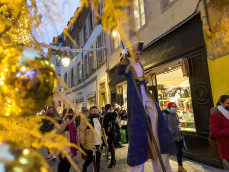 stilt walker illuminator of the Christmas events Strasbourgのeditorial素材