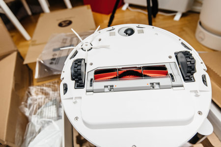 Unboxing process of new robotic vacuum cleaner