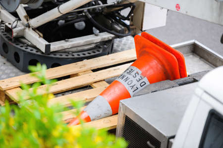 View from above of signage of Demeco on crane - Demeco is a French companyのeditorial素材