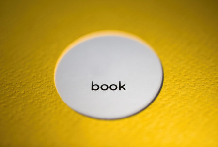 Book brochure text on the white circle with yellow cover