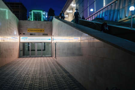 Baku Central Railway Station at night with empty subway entranceのeditorial素材