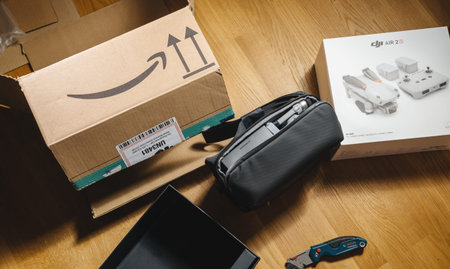 DJI Air 2s Fly More Combo drone unboxing unpacking of the parcel delivered by Amazon