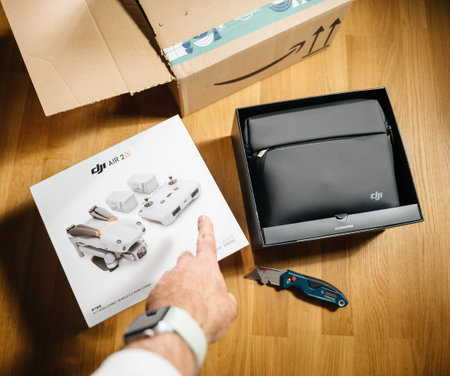 Unboxing of Amazon Prime cardboard parcel with DJI Air 2s Drone