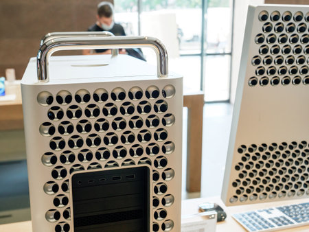 New Apple Computers Mac Pro workstation computer with multiple air ventilation holesのeditorial素材