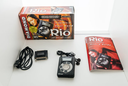 Persentation hero object of Rio PMP300 one of the first portable consumer MP3 digital audio players
