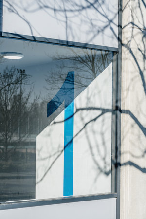 View of number one floor name on a large modern concrete wallの写真素材