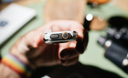 Packed in protection paper new titanium Apple Watch Ultra designed for extreme activities like endurance sports, elite athletes, trailblazing, adventureのeditorial素材