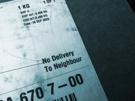 No delivery to neighbour on the parcel sticker for the new Appleのeditorial素材