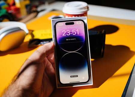 Setting up new smartphone - customize new wallpaper in the iOS 16のeditorial素材