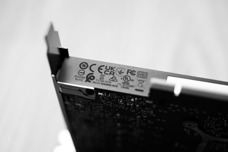 UKCA, CE, FCC, YL, VCI, ROHS, marking certification of telecommunication and other electronic products sigange on Nvidia PNY professional video cardのeditorial素材