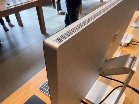 Upper detail of ventilation holes on Apple Store Pro Display XDR